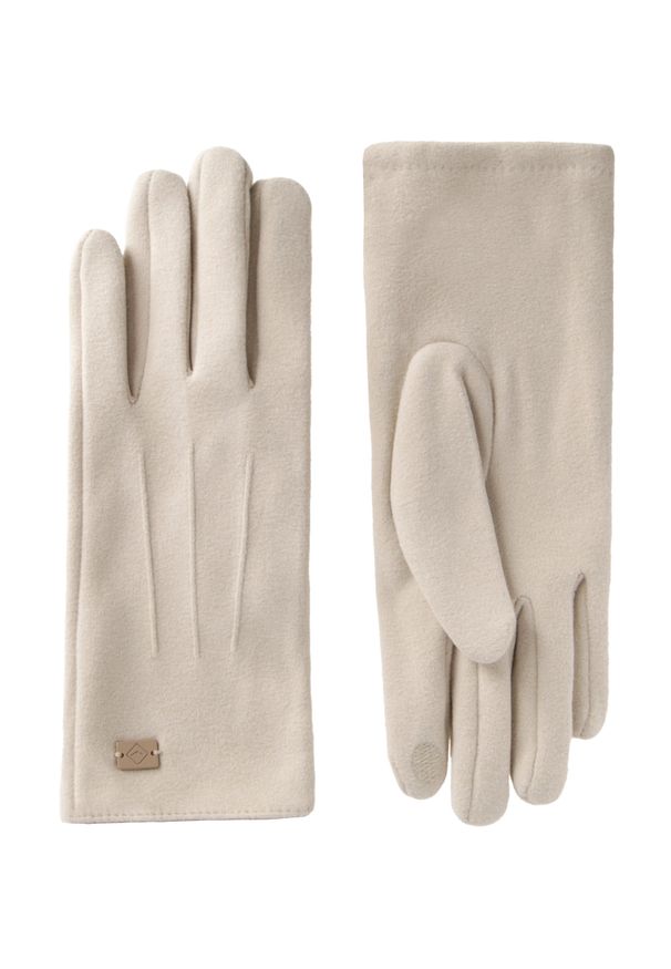 Volcano - Rękawiczki z funkcją touch screen H-AMBER. Kolor: beżowy. Materiał: dzianina, welur, materiał. Wzór: aplikacja. Sezon: zima, jesień. Styl: klasyczny, elegancki