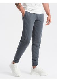 Ombre Clothing - Bawełniane dresowe spodnie męskie joggery BASIC – grafitowe V11 - Rozmiar: L. Okazja: na co dzień. Kolor: szary. Materiał: dresówka, bawełna. Wzór: aplikacja. Styl: sportowy, casual, elegancki #3