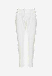Born2be - Białe Spodnie Cygaretki z Imitacją Kieszeni Anilnig. Kolor: biały