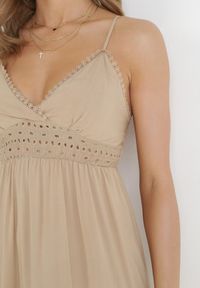 Born2be - Beżowa Bawełniana Sukienka Maxi z Ażurową Gumką w Pasie Emmaya. Kolor: beżowy. Materiał: bawełna. Wzór: ażurowy. Sezon: lato. Długość: maxi #4