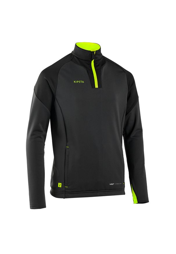 KIPSTA - Bluza do piłki nożnej dla dzieci Kipsta Viralto Solo na krótki suwak. Okazja: na co dzień. Kolor: szary, wielokolorowy, żółty, czarny. Materiał: poliester, materiał, elastan. Sport: piłka nożna
