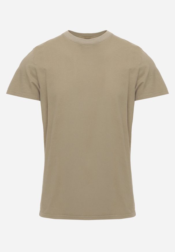 Born2be - Ciemnozielona Gładka Koszulka T-shirt z Bawełny o Prostym Kroju Sarusa. Okazja: na co dzień, na randkę. Kolor: zielony. Materiał: bawełna. Wzór: gładki. Styl: casual, klasyczny