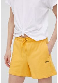 DKNY - Dkny szorty bawełniane damskie kolor żółty gładkie medium waist. Kolor: żółty. Materiał: bawełna. Wzór: gładki
