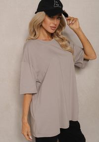 Renee - Beżowy T-shirt z Krótkim Rękawem z Bawełny Bavima. Kolor: beżowy. Materiał: bawełna. Długość rękawa: krótki rękaw. Długość: krótkie