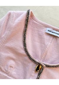 SELF PORTRAIT - Różowa kurtka jeansowa. Kolor: różowy, wielokolorowy, fioletowy. Materiał: jeans. Wzór: aplikacja #6