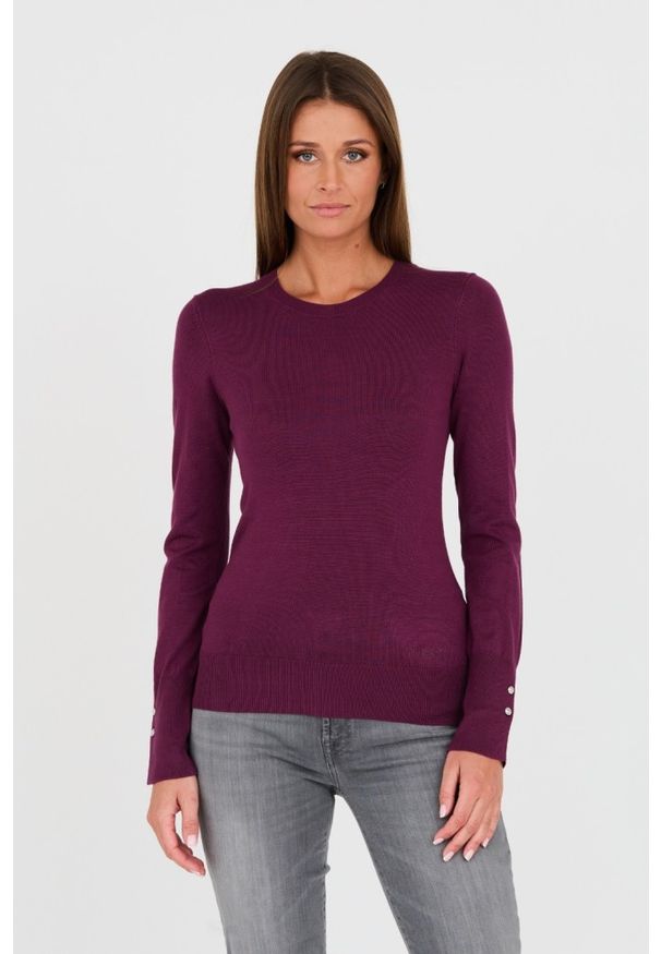 Guess - GUESS Bordowy damski cienki sweter. Kolor: czerwony
