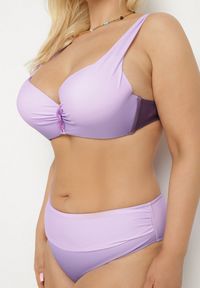 Born2be - Jasnofioletowe Bikini Majtki Figi i Biustonosz z Ozdobnym Marszczeniem Linaronia. Kolekcja: plus size. Kolor: fioletowy. Wzór: haft #5