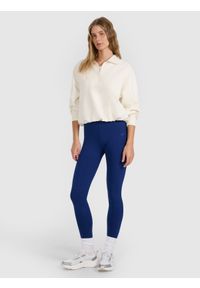 4f - 4F Legginsy dzianinowe damskie - granatowe M. Okazja: na co dzień. Stan: podwyższony. Kolor: niebieski. Materiał: dzianina. Wzór: gładki, ze splotem, jednolity. Styl: sportowy, casual