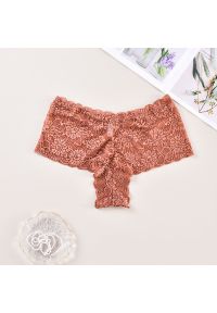 Intica - Koronkowe brazyliany z szerokim pasem na co dzień So. Kolor: beżowy. Materiał: koronka. Wzór: koronka