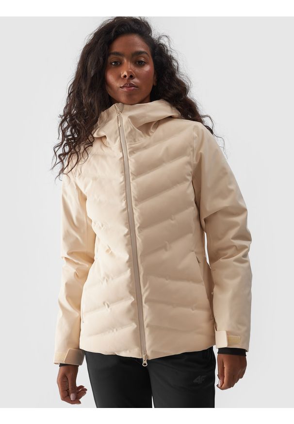 4f - 4F Kurtka narciarska membrana 10000 damska - beżowa XS. Okazja: na co dzień. Typ kołnierza: kaptur. Kolor: beżowy. Materiał: poliester, dzianina, materiał, tkanina. Wzór: gładki. Sezon: zima. Styl: klasyczny, casual, sportowy