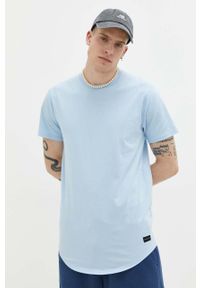 Hollister Co. t-shirt bawełniany kolor niebieski gładki. Kolor: niebieski. Materiał: bawełna. Długość rękawa: krótki rękaw. Długość: krótkie. Wzór: gładki. Styl: klasyczny #3