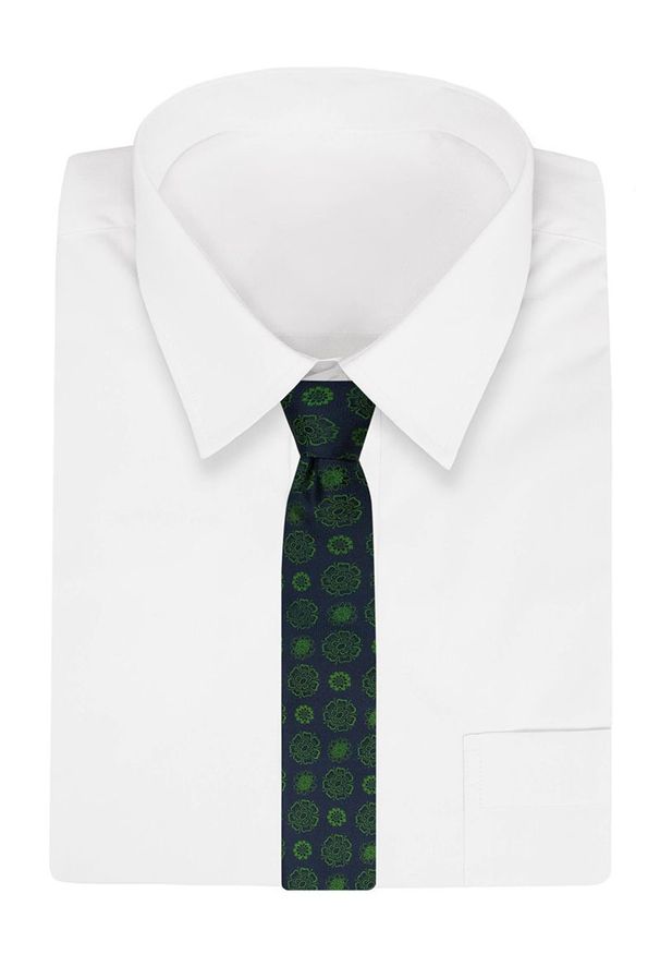 Chattier - Krawat Męski, Granatowy w Zielone Kwiatki, Klasyczny, Szeroki 7,5 cm, Elegancki -CHATTIER. Kolor: niebieski. Materiał: tkanina. Wzór: kwiaty. Styl: klasyczny, elegancki