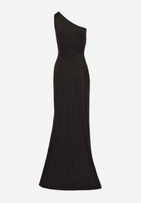 Born2be - Czarna Sukienka na Jedno Ramię z Marszczeniem i Rozcięciem Talirisa. Okazja: na wesele, na imprezę, na ślub cywilny. Kolor: czarny. Typ sukienki: asymetryczne. Styl: elegancki, klasyczny #2