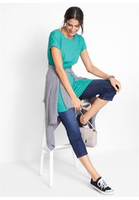 bonprix - Długi T-shirt z czystej bawełny. Kolor: zielony. Materiał: bawełna. Długość rękawa: krótki rękaw. Długość: krótkie, długie #2