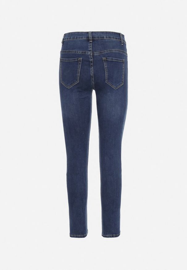 Born2be - Granatowe Jeansy Skinny z Brokatowymi Lampasami Prestella. Okazja: na co dzień. Kolor: niebieski. Długość: długie. Styl: elegancki, casual