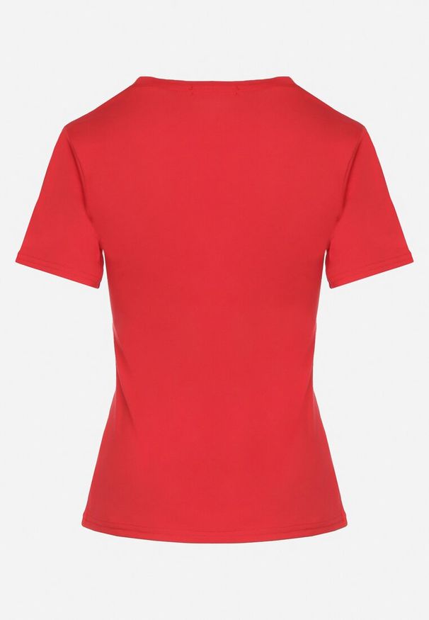 Born2be - Czerwony Klasyczny T-shirt z Bawełny Lorali. Okazja: na spacer. Kolor: czerwony. Materiał: bawełna. Wzór: gładki. Styl: klasyczny
