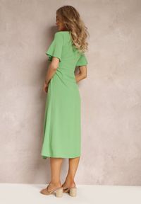 Renee - Zielona Sukienka Midi z Kopertowym Dekoltem i Krótkimi Rękawami Talya. Kolor: zielony. Długość rękawa: krótki rękaw. Typ sukienki: kopertowe. Długość: midi #5