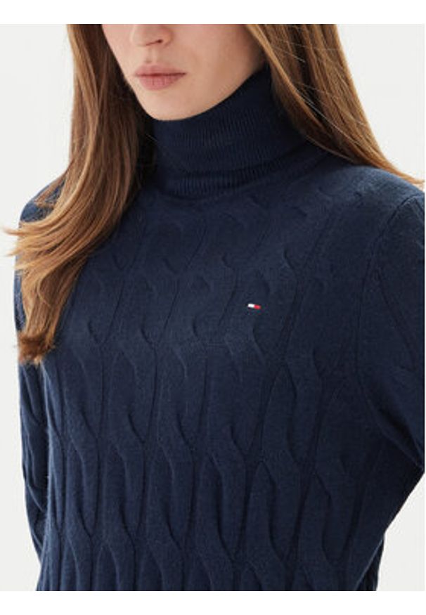 TOMMY HILFIGER - Tommy Hilfiger Sukienka dzianinowa WW0WW46429 Granatowy Slim Fit. Kolor: niebieski. Materiał: wełna