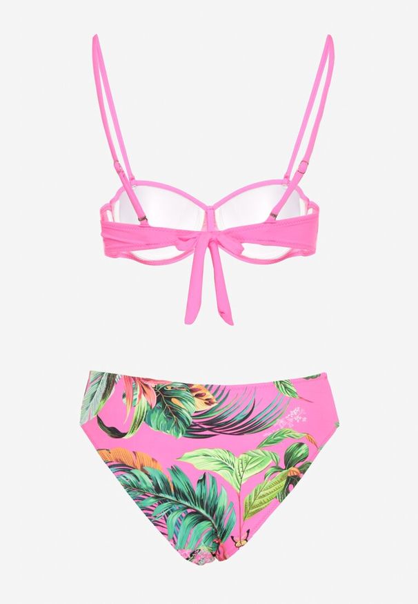 Renee - Fuksjowe Bikini Majtki Figi i Biustonosz z Metalicznymi Aplikacjami Natorea. Kolor: różowy. Wzór: aplikacja