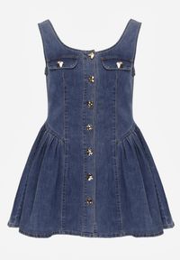 Renee - Niebieska Bawełniana Rozkloszowana Sukienka z Jeansu Ozdobiona Guzikami Sofeis. Okazja: na co dzień. Typ kołnierza: dekolt gorset. Kolor: niebieski. Materiał: bawełna, jeans. Wzór: aplikacja. Typ sukienki: proste, gorsetowe. Styl: casual #7
