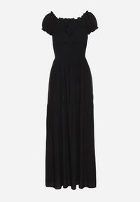 Born2be - Czarna Wiskozowa Sukienka Hiszpanka z Marszczoną Górą Jenanira. Okazja: na co dzień. Typ kołnierza: dekolt hiszpanka. Kolor: czarny. Materiał: wiskoza. Styl: klasyczny, casual #5