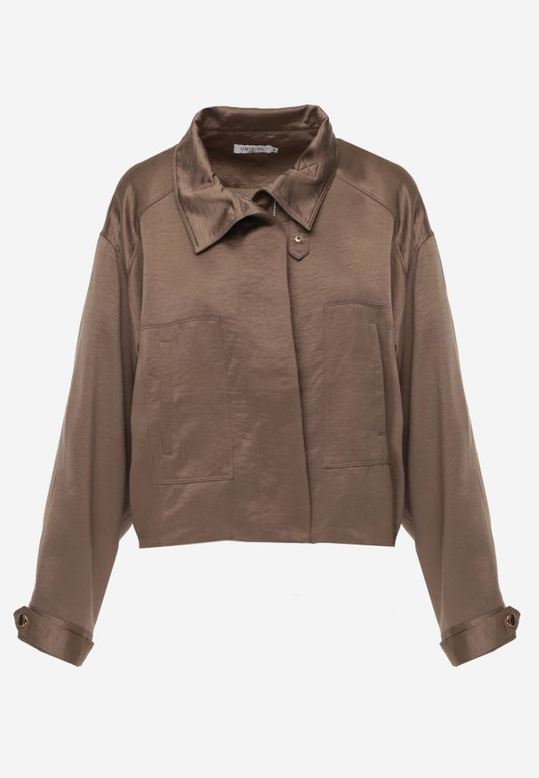 Born2be - Brązowa Kurtka Typu Bomberka z Kołnierzykiem i Regulacją przy Mankietach Tellavan. Okazja: na co dzień. Kolor: brązowy. Materiał: jeans, poliester. Styl: casual