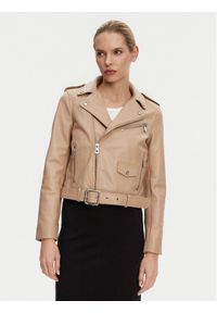Pinko - PINKO Kurtka skórzana 103897 A21L Beżowy Regular Fit. Kolor: beżowy. Materiał: skóra #1