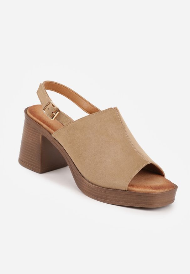 Born2be - Ciemnobeżowe Sandały VICES na Obcasie i Platformie z Imitacji Drewna Ilda. Okazja: na co dzień. Kolor: beżowy. Obcas: na obcasie. Styl: elegancki, klasyczny, casual. Wysokość obcasa: średni