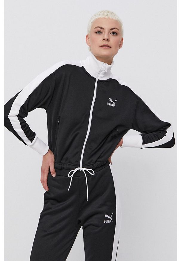 Puma Bluza damska kolor czarny z nadrukiem. Okazja: na co dzień. Kolor: czarny. Materiał: materiał, włókno, dzianina. Wzór: nadruk. Styl: casual