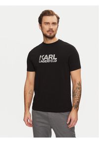 Karl Lagerfeld - KARL LAGERFELD T-Shirt 755087 551235 Czarny Regular Fit. Typ kołnierza: dekolt w karo. Kolor: czarny. Materiał: bawełna