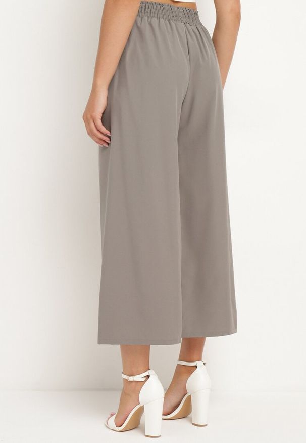 Born2be - Szare Szerokie Spodnie z Wysokim Stanem Wiskozą i Gumką w Pasie Criseldas. Okazja: do pracy, na co dzień, na spotkanie biznesowe. Stan: podwyższony. Kolor: szary. Materiał: wiskoza. Długość: długie. Styl: elegancki, biznesowy, casual