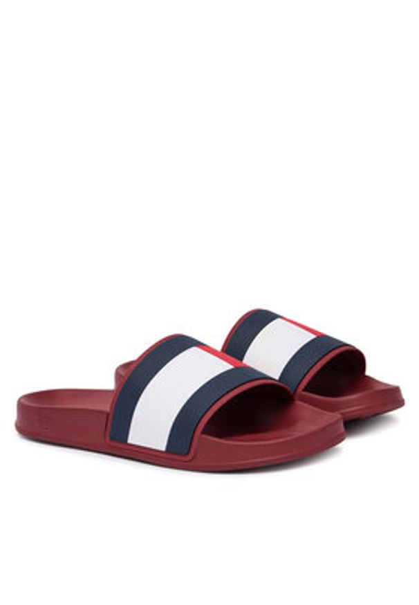 TOMMY HILFIGER - Tommy Hilfiger Klapki Core Hilfiger Flag Pool Slide FM0FM05798 Bordowy. Kolor: czerwony. Materiał: skóra