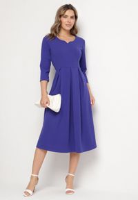 Born2be - Fioletowa Rozkloszowana Sukienka z Rękawem 3/4 Nomiel. Okazja: na spotkanie biznesowe. Typ kołnierza: dekolt w kształcie V. Kolor: fioletowy. Typ sukienki: rozkloszowane. Styl: biznesowy, klasyczny, elegancki #4