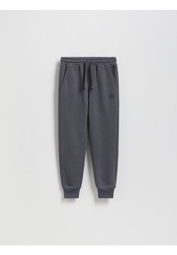 Reserved - Bawełniane joggery z meszkiem - ciemnoszary. Kolor: szary. Materiał: bawełna