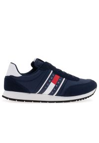 Buty Tommy Jeans TJM Runner Casual EM0EM01351-C1G - granatowe. Okazja: na co dzień. Zapięcie: sznurówki. Kolor: niebieski. Materiał: skóra, syntetyk, zamsz, materiał. Szerokość cholewki: normalna. Wzór: aplikacja