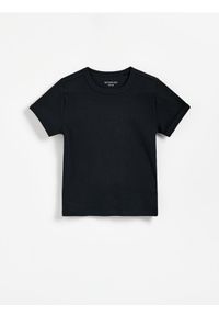 Reserved - Gładki t-shirt - czarny. Kolor: czarny. Materiał: bawełna. Wzór: gładki