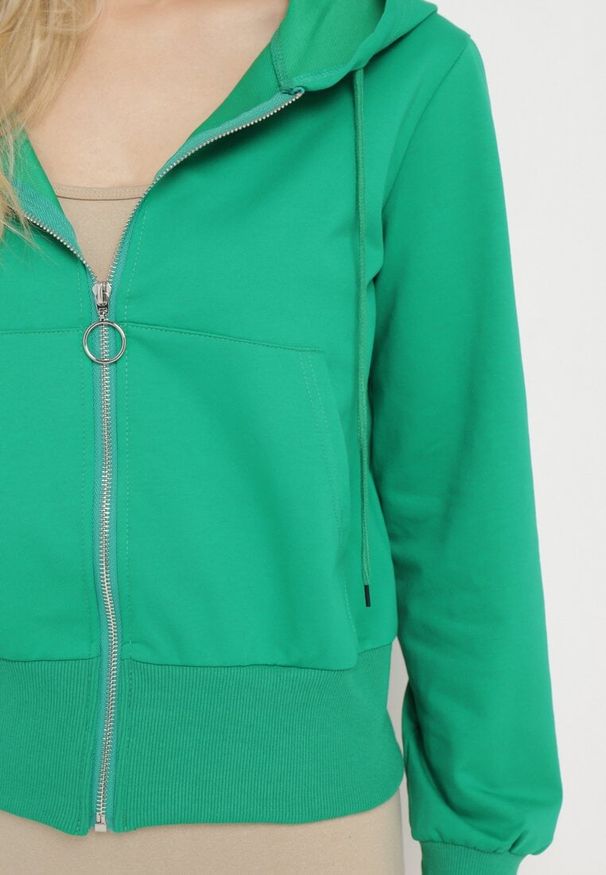 Born2be - Zielona Bluza z Kapturem Zapinana na Zamek Błyskawiczny Etarvia. Typ kołnierza: kaptur. Kolor: zielony. Sezon: lato, wiosna. Styl: klasyczny