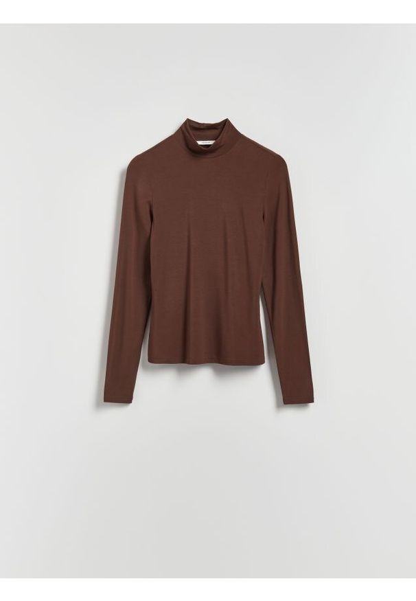 Reserved - Longsleeve z modalu - ciemnobrązowy. Kolor: brązowy. Długość rękawa: długi rękaw