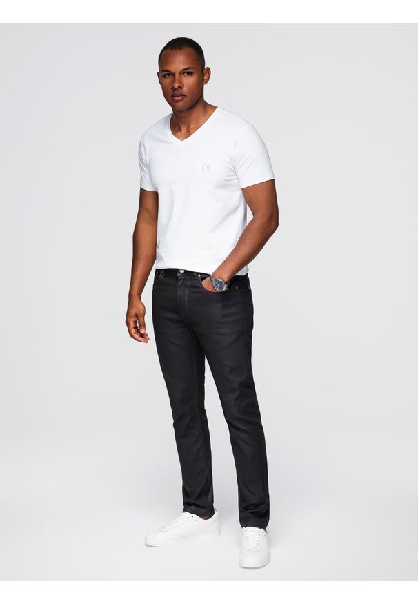 Ombre Clothing - Męskie woskowane spodnie jeansowe SLIM FIT – czarne V3 - Rozmiar: S. Kolor: czarny. Materiał: jeans. Styl: retro, klasyczny, rockowy