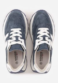 Renee - Granatowe Sneakersy ze Skóry Naturalnej na Platformie Cezella. Okazja: na co dzień. Kolor: niebieski. Materiał: skóra. Obcas: na platformie #4