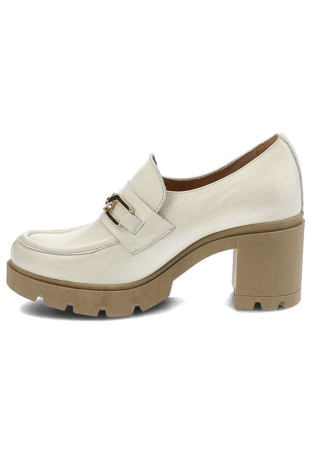 Białe Półbuty Lemar Wygodne Skórzane Buty. Kolor: biały. Materiał: skóra. Szerokość cholewki: normalna. Wzór: gładki. Obcas: na obcasie. Styl: elegancki. Wysokość obcasa: średni