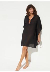 bonprix - Tunika plażowa ze zwiewnego szyfonu. Okazja: na plażę. Kolor: czarny. Materiał: szyfon. Styl: elegancki #2