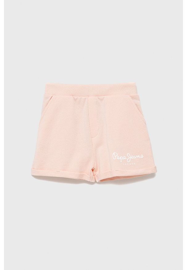 Pepe Jeans szorty bawełniane dziecięce Rosemery kolor różowy z nadrukiem regulowana talia. Okazja: na co dzień. Kolor: różowy. Materiał: bawełna. Wzór: nadruk. Styl: casual