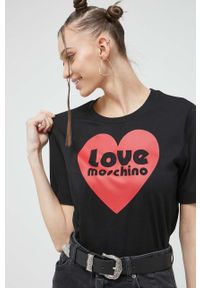 Love Moschino t-shirt bawełniany kolor czarny. Okazja: na co dzień. Kolor: czarny. Materiał: bawełna. Wzór: nadruk. Styl: casual #3
