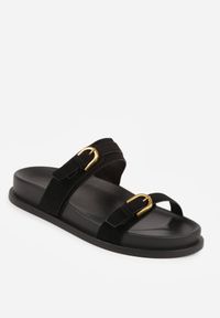 Born2be - Czarne Klapki z Dwoma Paskami i Klamrami Cevinra. Okazja: na co dzień. Kolor: czarny. Sezon: lato. Styl: casual, elegancki #9