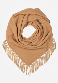 Born2be - Brązowy Trójkątny Szalik z Wiskozy i Bawełny z Frędzlami Vetirala. Okazja: na co dzień, do pracy, na spotkanie biznesowe. Kolor: brązowy. Materiał: bawełna, wiskoza. Styl: biznesowy, casual, elegancki #4