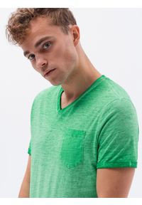 Ombre Clothing - T-shirt męski z kieszonką - zielony melanż V2 S1388 - L. Kolor: zielony. Materiał: jeans, bawełna. Wzór: melanż #2
