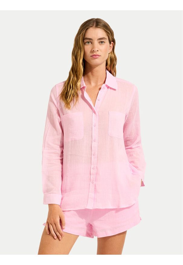 Seafolly Koszula Breeze 55428-TO Niebieski Regular Fit. Kolor: niebieski. Materiał: bawełna