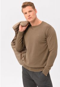 Volcano - Lekki sweter S-RADO. Kolor: beżowy. Materiał: bawełna, materiał, włókno, dzianina, skóra. Wzór: haft, gładki, ze splotem. Styl: klasyczny #1