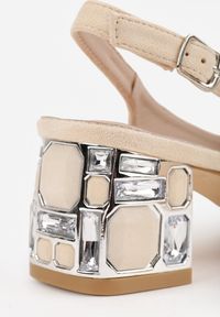 Renee - Beżowe Sandały Vices na Ozdobnym Słupku Typu Slingback ze Skórzaną Wkładką Eraliora. Okazja: na co dzień. Zapięcie: sprzączka. Kolor: beżowy. Materiał: skóra. Obcas: na słupku. Styl: casual, elegancki #2